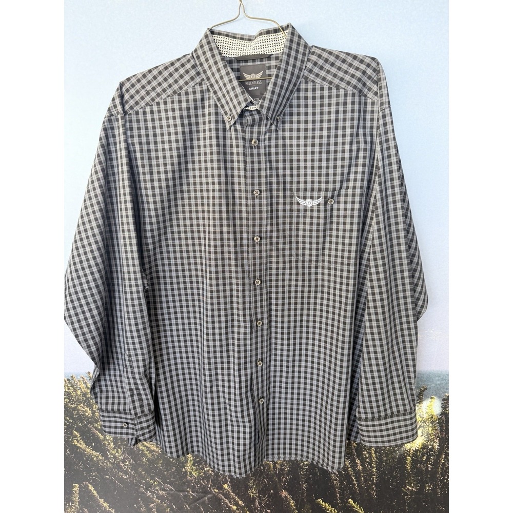 Ariat Relentless Mens Button Down Shirt XXL Gray Plaid Long Sleeve Western Pro